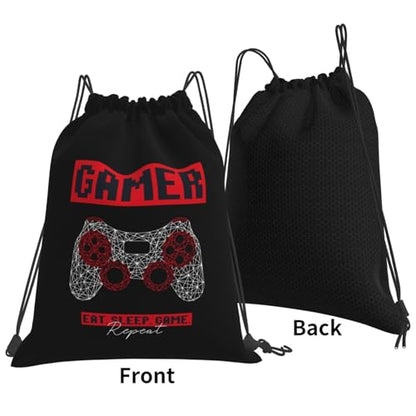 Gamer Eat Sleep Repeat Unisex Drawstring Backpack Bag Sport Gym Travel Swim Sackpack - color: Gamer Eat Sleep Repeat