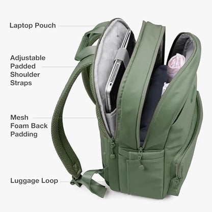 Traveler's Choice Iria 20L Backpack for Women, Water Resistant Travel Bag Daypack, Work, College, Business, Commuter, Green, Carry-on Laptop Backpack - color: Green