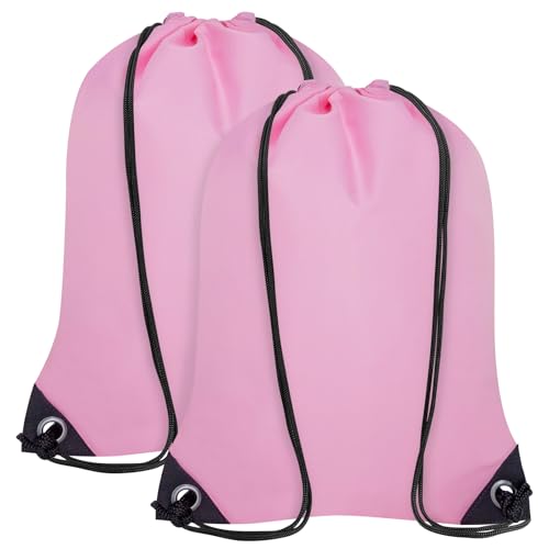 2PCS Drawstring Bags Bulk, String Backpack for Men Women, Cinch Bag Draw String Back Bag for Gym, Sports, Travel, Swimming, Beach, Pink - color: Pink, size: Large