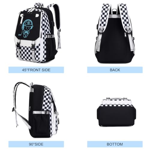 Bevalsa Backpack for Boys, Cool Luminous Boys Backpack with Sling Bag, Lunch Box & Pen Case, School Bags for Kids Children Teens Elementary Middle Schools, Bookbag Glow In The Dark (Checkerboard) - color: Checkerboard