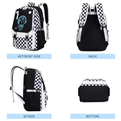 Bevalsa Backpack for Boys, Cool Luminous Boys Backpack with Sling Bag, Lunch Box & Pen Case, School Bags for Kids Children Teens Elementary Middle Schools, Bookbag Glow In The Dark (Checkerboard) - color: Checkerboard