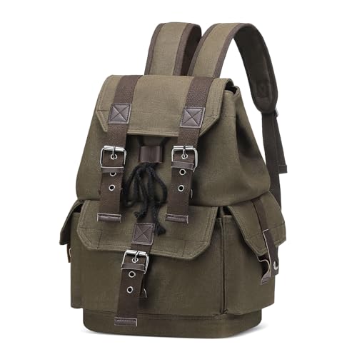 Vintage Canvas Backpack for Men Women, Durable Casual Daypack, Large Capacity Travel Rucksack Fits for Hiking and Daily Use (Green) - color: Green