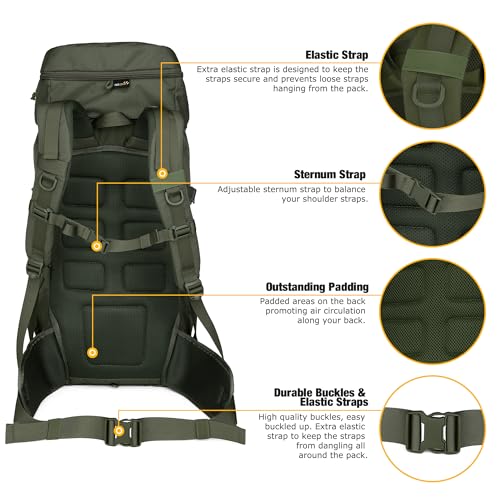 Mardingtop 50L Hiking Backpack,Backpacking Backpack with Rain Cover for Hiking,Backpacking,Rucking,Camping,Survival - color: Ranger Green