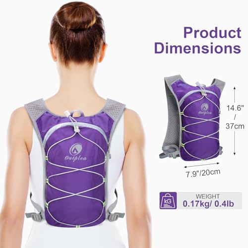 Lightweight Hydration Backpack with 2L Water Bladder for Men Women, Small Water Backpacks Running Vest for Hiking - color: Purple