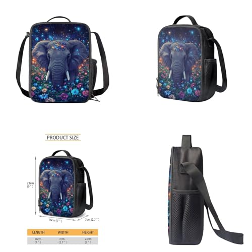 Aesthetic Elephant Backpack for Kids Girls Backpack with Lunch Box Water Bottle Holder and Large Pencil Case 4PCS Set Bookbag with Front Pocket 17 inch Lightweight School Bag with Side Pocket - color: Aesthetic Elephant
