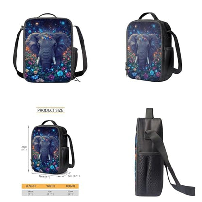 Aesthetic Elephant Backpack for Kids Girls Backpack with Lunch Box Water Bottle Holder and Large Pencil Case 4PCS Set Bookbag with Front Pocket 17 inch Lightweight School Bag with Side Pocket - color: Aesthetic Elephant