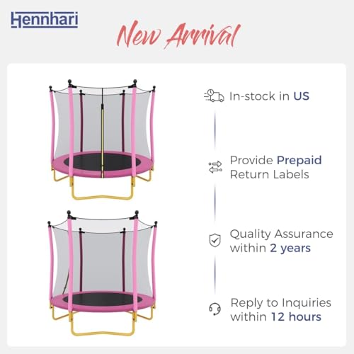 5 FT Kids Trampoline with Safety Enclosure Net, Indoor Outdoor Toddler Trampoline with U-Shaped Legs & Foam Poles, Mini Trampoline for Kids - color: Pink