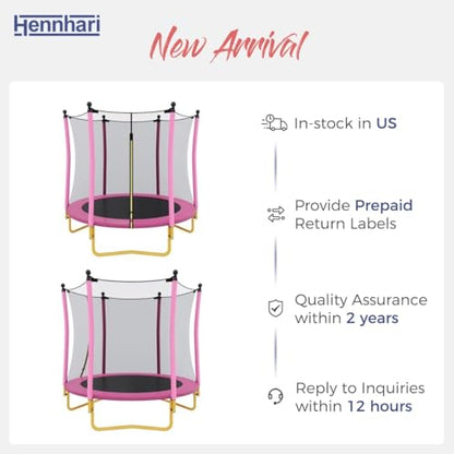 5 FT Kids Trampoline with Safety Enclosure Net, Indoor Outdoor Toddler Trampoline with U-Shaped Legs & Foam Poles, Mini Trampoline for Kids - color: Pink