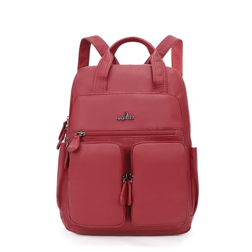 Angel Kiss Backpack Purse for Women Soft Washed Leather Multi Pocket Casual Travel Backpacks… - color: Red