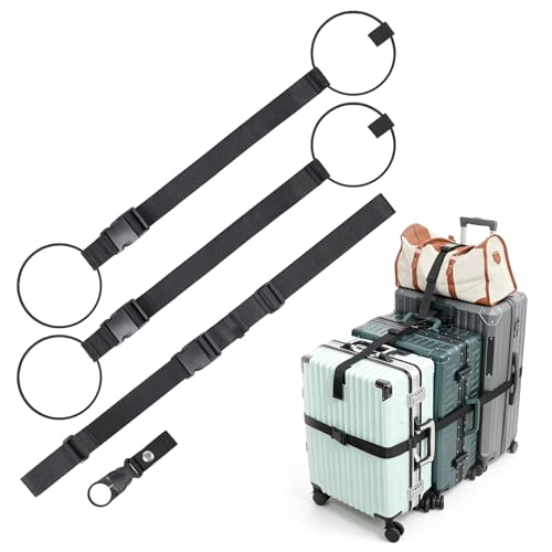 Vigorport Luggage Straps for Suitcases 3 PCS, Adjustable Elastic Tick Rope | 2 Short & 1 Long Luggage Belt for Connecting Multiple Suitcases and Bags with Bottle Clip, Add A Bag Luggage Connector Strap - size: Large