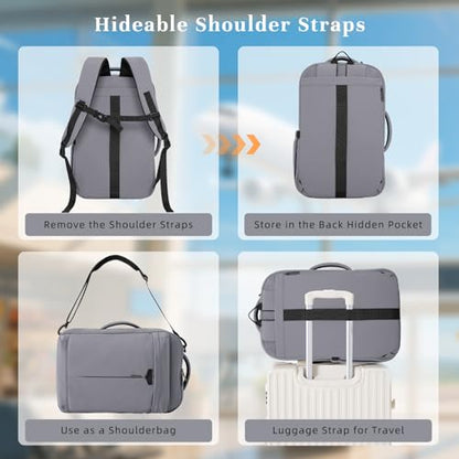 Timeet Travel Backpack for Women Men, 32L 4 In 1 Carry on Luggage Backpack, TSA Friendly Flight Approved 17 Inch Laptop Backpack, Waterproof Travel Bag for Work School Camping Hiking, Elegant Gray - color: Elegant Gray