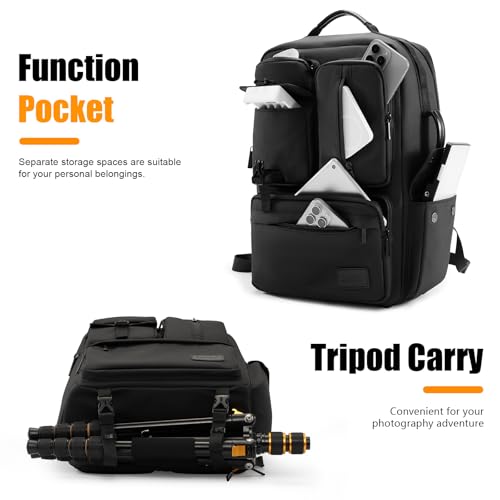 Cwatcun Camera Backpack, DSLR/SLR/Mirrorless Camera Bag for Photographers, Waterproof Leather Coating Camera Case with Tripod Holder&Laptop Compatible with Canon/Nikon/Sony/Fuji - color: Black
