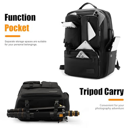 Cwatcun Camera Backpack, DSLR/SLR/Mirrorless Camera Bag for Photographers, Waterproof Leather Coating Camera Case with Tripod Holder&Laptop Compatible with Canon/Nikon/Sony/Fuji - color: Black