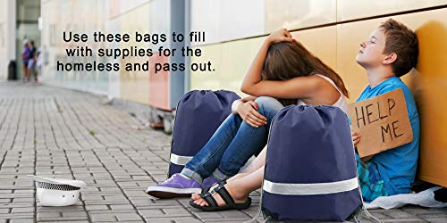 BeeGreen 20 Pieces Navy Blue Drawstring Backpack Bags Wholesale, Reflective String Bag DIY for Women and Men - color: Reflective Navy-s