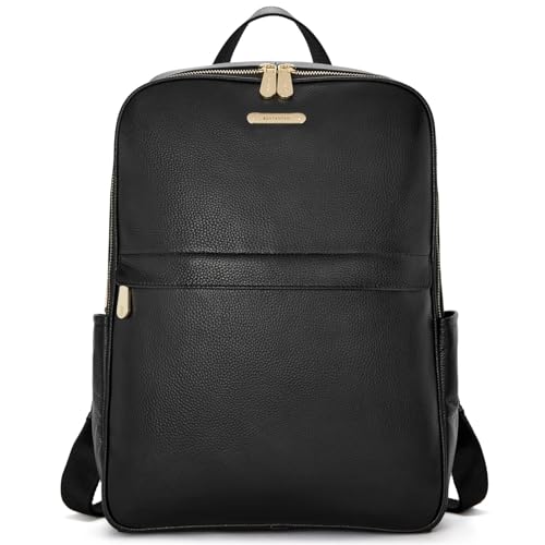 BOSTANTEN Genuine Leather 15.6 inch Laptop Backpack Purse for Women College Casual Backpack Travel Bag - color: 1-black