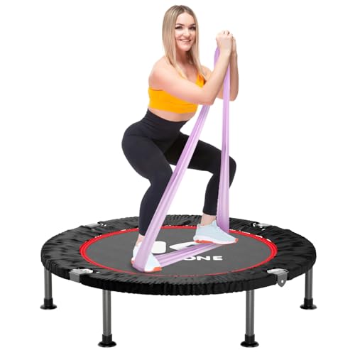 K KENSONE 40" Mini Flodable Spring Rebounder Trampoline for Adults, Small Exercise Trampoline for Indoor Workout and Fitness, Purple Resistance Band Included, Max Load 330 LBS - size: 40"(Purple Resistance Band), style: Without Bar