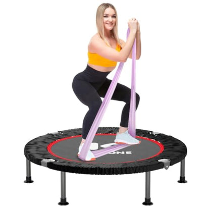 K KENSONE 40" Mini Flodable Spring Rebounder Trampoline for Adults, Small Exercise Trampoline for Indoor Workout and Fitness, Purple Resistance Band Included, Max Load 330 LBS - size: 40"(Purple Resistance Band), style: Without Bar