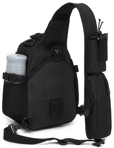 Small Tactical Holster Sling Backpack Accessories Shoulder Pouch Water Bottle & Radio Holder Crossbody Bag for Men - color: Black 2 Packs