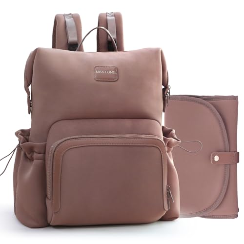 miss fong Diaper Bag Backpack - Baby Diaper Bag Neoprene Bag Large Capacity Neoprene Backpack with Diaper Changing Pad with 12 Pockets Pañaleras Para Bebe Baby Backpack for Mom & Dad -Mauve - color: Mauve