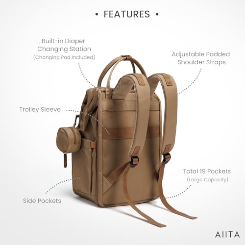 Diaper Bag Backpack, Multifunction Diaper Bag with Changing Station, Stylish Baby Bags, Large Unisex Diaper Backpack for Mom and Dad, Baby Registry Search, Portable Changing Pad – Coffee Brown - color: Coffee Brown