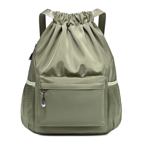 LOKAPEGY Green Drawstring Backpack for Women, Waterproof Drawstring Gym Bag for Men, Cinch Sack for Basketball, Pull String Sport Bag for Soccer. - color: Pure Green