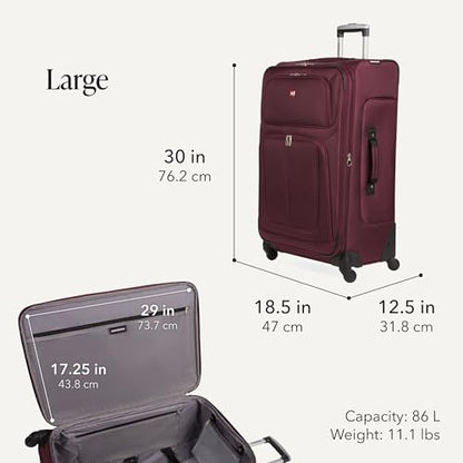 SWISSGEAR Sion Softside Expandable Spinner Luggage Durable Lightweight Travel Suitcase, Merlot, 3-Piece Set (Carry-On/Medium/Large) - color: Merlot, size: 3-Piece Set (Carry-On/Medium/Large)