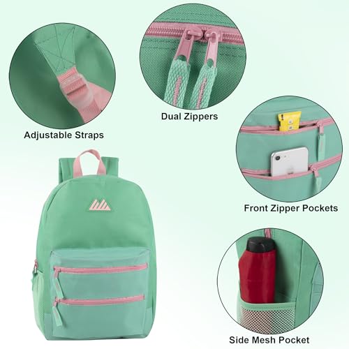 Summit Ridge Colorful Big Backpack for School Kids, Multi Pocket Backpack for Elementary, Middle School Girls, Boys with Padded Straps (Aquamarine/Mint) - color: Aquamarine/Mint