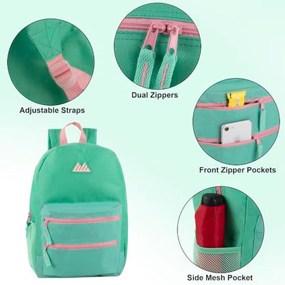 Summit Ridge Colorful Big Backpack for School Kids, Multi Pocket Backpack for Elementary, Middle School Girls, Boys with Padded Straps (Aquamarine/Mint) - color: Aquamarine/Mint