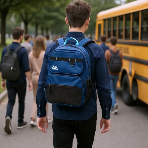Summit Ridge Travel Backpack for Men and Women, Spacious Work Daypack with Water Bottle Pockets (Navy) - color: Navy