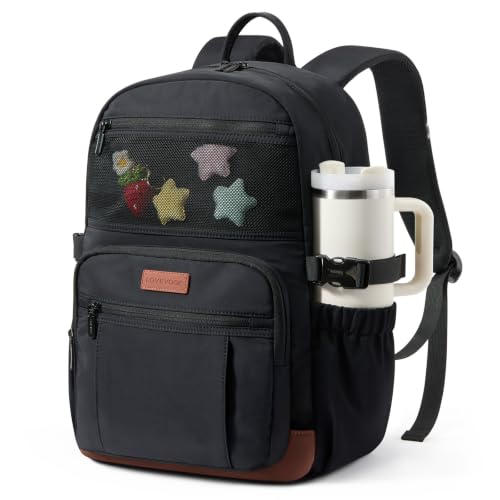 LOVEVOOK Laptop Backpack for Women Men with Giant Tumbler Holder - DIY Cute 17.3Inch Work Computer Travel Backpack with Laptop Compartment, Large Capacity College Commuter Teacher Purse Bag, Black - color: Black - Chestnut Brown, size: 17 Inch