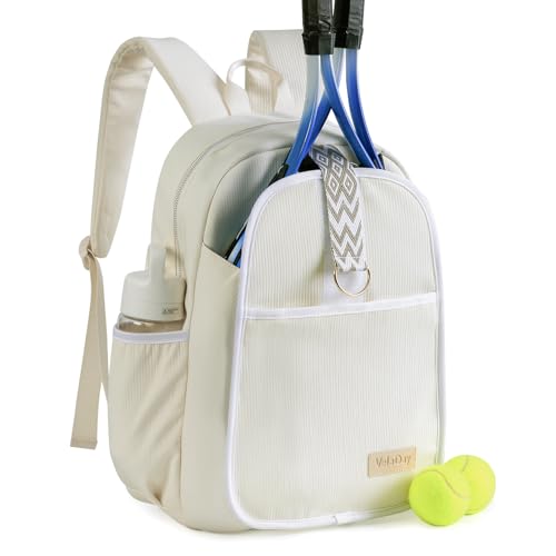 Tennis Bag for Women Girl, Stylish Quilted Tennis Pickleball Racket Backpack Wet Pocket, Women Weekend Bag for Travel - color: Beige