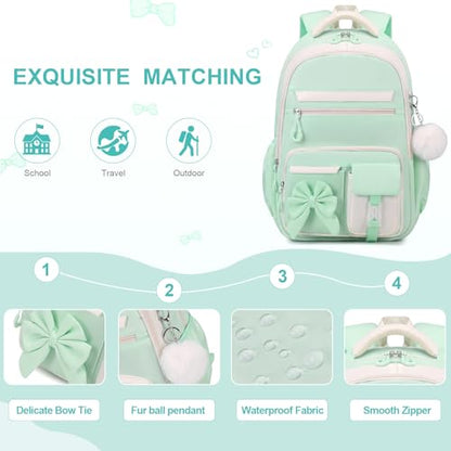 DIGOBAY Backpack for Girls, 3PCS Girls Backpack for School with Lunch Bag Pencil Case, Cute Kids Teens Bookbag for Kindergarten Elementary Preschool Middle School (Green) - color: Green