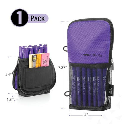 Mr. Pen- Standing Pencil Case Pouch, Sit & Lay Mesh-View Design, Black & Purple, Interior Pocket & 2 Elastic Binder Loops, Cute Pencil Case for Girls and Boys - color: Black & Purple