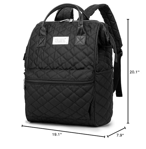 Kinmac Wide Open Style Laptop Backpack Travel Outdoor Backpack For Laptop Up to 15.6 Inch (Black Embroidery) - color: Black Embroidery（open Wide）