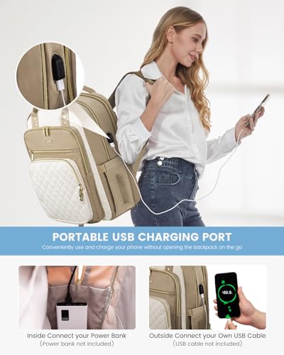 LOVEVOOK Laptop Backpack for Women with Laptop Compartment,Fits 17" Laptop - color: D-khaki-beige, size: 17-Inch(separate laptop compartment)