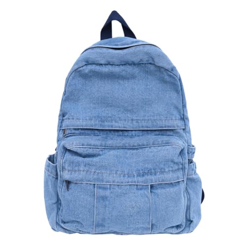 MaxxCloud Women's Heavy Cotton Canvas Laptop Backpack Lightweight Casual Hiking Daypack Travel Bag - color: Light Blue