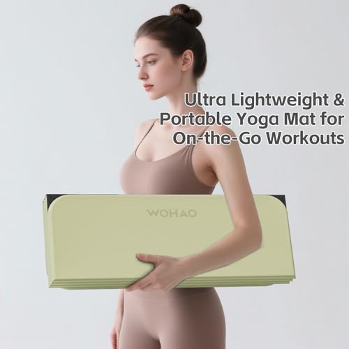 7-Fold Yoga Mat 70"x24" - 1/2 Inch Thick Folding Exercise Mat, Compact Non-Slip TPE Mat for Travel, Storage, Yoga & Home Gym, Lightweight & Portable - color: Grass Green + Black