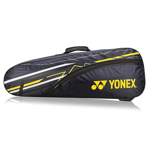 Yonex Stylish Badminton Kit-Bag |Double Zipper Compartment for Storage of 6 Rackets and Clothes|Side Pocket |Back Straps |Accessories Compartment |Made in India - color: NAVY BLUE CYBER LIME