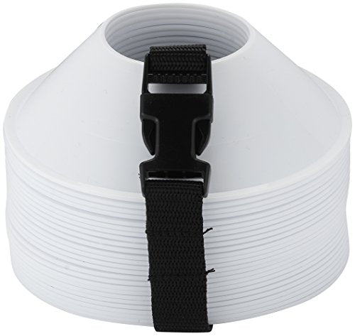 American Challenge Mini Disc Cones – Set of 25 Agility Cones for Sports Training – Compact Soccer Cones with Carry Strap for Drills & Practice - color: White (25 mini cones)