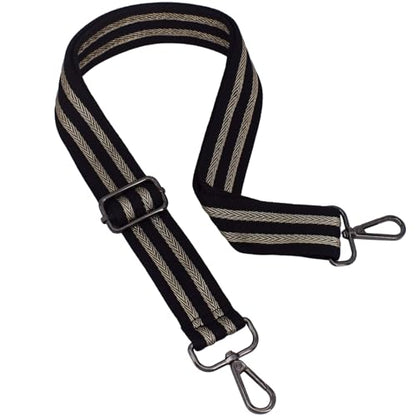 Replacement Purse Strap Shoulder Strap Adjustable Crossbody Strap for Women Crossbody Wide Shoulder Bag - color: 26Black Stripe-Black Metal