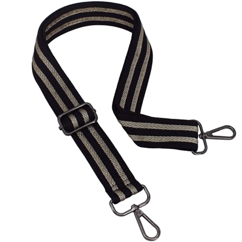 Replacement Purse Strap Shoulder Strap Adjustable Crossbody Strap for Women Crossbody Wide Shoulder Bag - color: 26Black Stripe-Black Metal