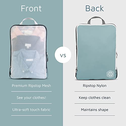 Large Packing Cube Set with See Through Mesh- Compression Packing Cubes Travel Organizers by TRIPPED Travel Gear (Dusty Teal) - color: Dusty Teal