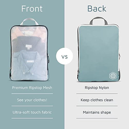 Large Packing Cube Set with See Through Mesh- Compression Packing Cubes Travel Organizers by TRIPPED Travel Gear (Dusty Teal) - color: Dusty Teal