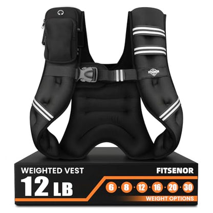 Weighted Vest for Men Women Walking, 6lb/8lb/12lb/16lb/20lb/30lb Strength Training Weight Vests with Phone Pocket, Comfortable Weighted Vest for Running Men, Rucking, Weight Loss, Gym Accessories - size: 12 lb