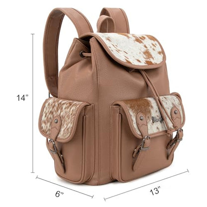Montana West Wrangler Backpack Purse for Women Hair-on Cowhide Backpacks Western Travel Bags - color: Cowhide Khaki