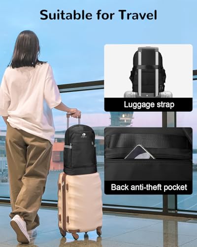 28L Small Gym Backpack with Shoe Compartment for Men, Lightweight Sports Backpack with Wet Pocket, Black - color: Black