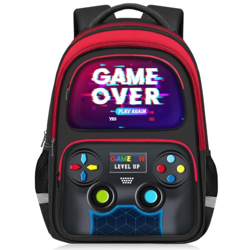 School Backpack for Boys - Gamer Boys Backpack for Kids Children Teens Elementary Middle School - 17″ Video Game Bookbag Travel Back Pack for Age 6-18 - color: Gamer Red-backpack Only