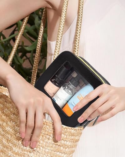 2 Pcs Clear Makup Bag Set, Clear Cosmetic Bags with Zipper Waterproof Small Travel Cosmetic Case Cute Make Up Pouch Mini Car Essentials for Women Travel Car Organizer - color: Mini+Large Black