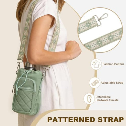 Water Bottle Holder with Strap, 32oz 40oz Insulated Water Bottle Carrier Bag, Purse Crossbody Sling Bag with Phone Pocket for Walking Hiking - color: green