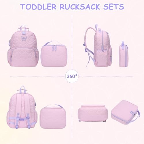 Chase Chic Toddler Backpack for Girls, Puffer Cute Lightweight Preschool Backpack with Lunch Box Set for Daycare Travel Kids Age 3-6,Pink Butterfly - color: Pink Butterfly